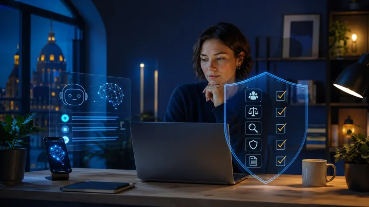 An editor checks AI-chat, synthetic-image, and AI-text disclosures before 2 August 2026.