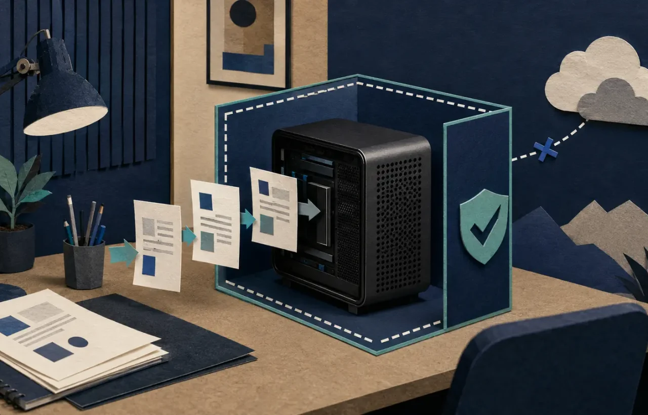A compact language model runs inside a personal computer without sending a document to an external cloud.
