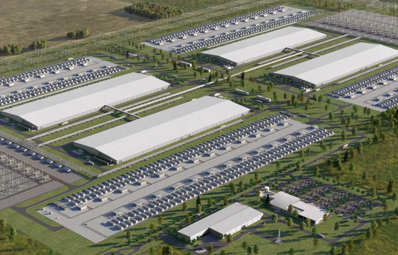 Official rendering of Meta’s Sturgeon County data center campus with rows of dry coolers.