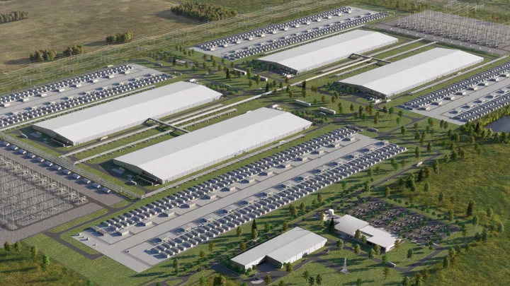 Official rendering of Meta’s Sturgeon County data center campus with rows of dry coolers.