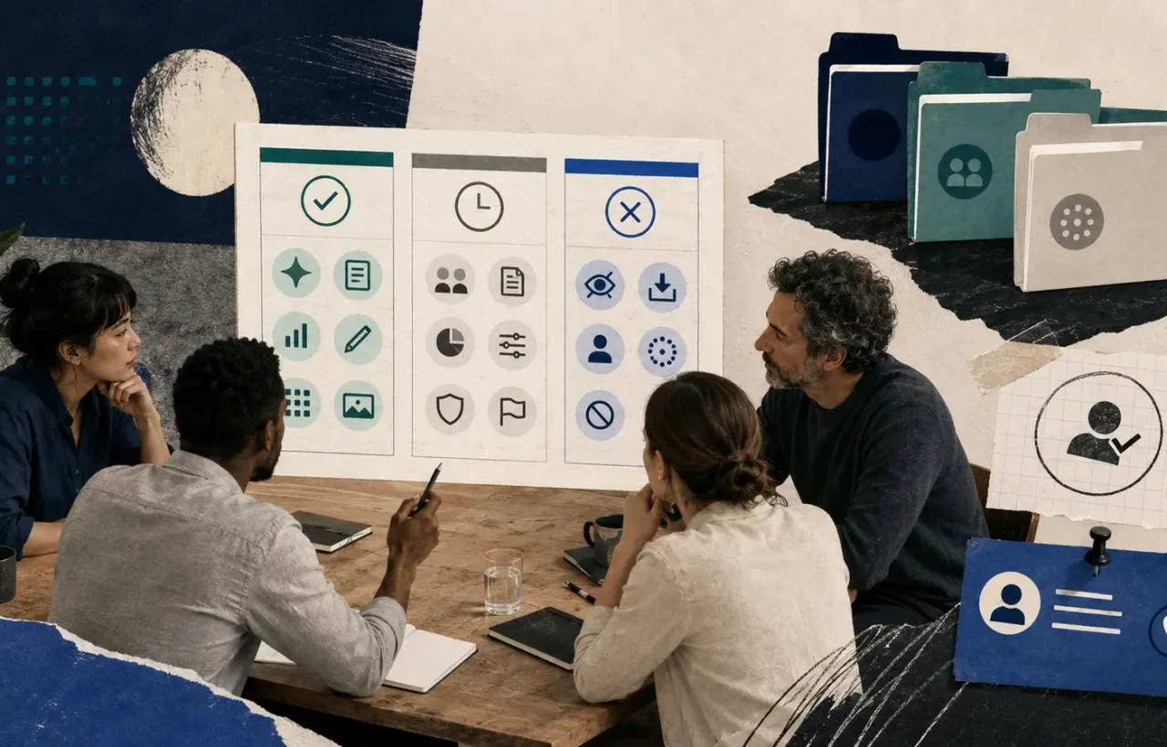 A small team agrees on AI rules covering approved tasks, data protection, human review, and accountable owners.