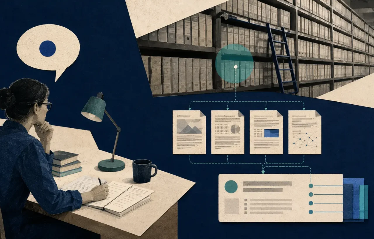 A search beam finds relevant passages in a document library and passes them to a language model.