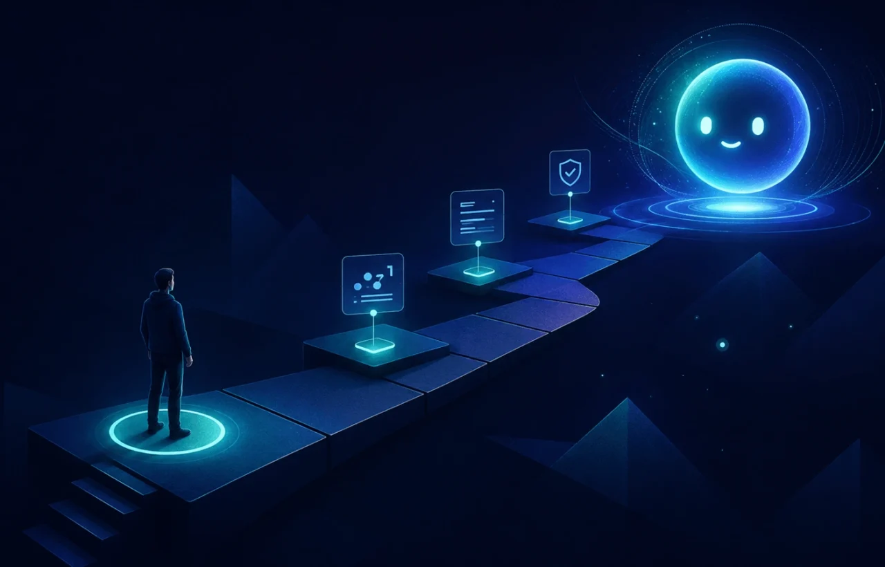 A user takes the first steps along a digital path toward an AI assistant.