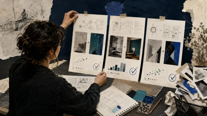 A freelancer assembles a portfolio from real work stages, personal decisions, results, and a transparent AI-assistance note.