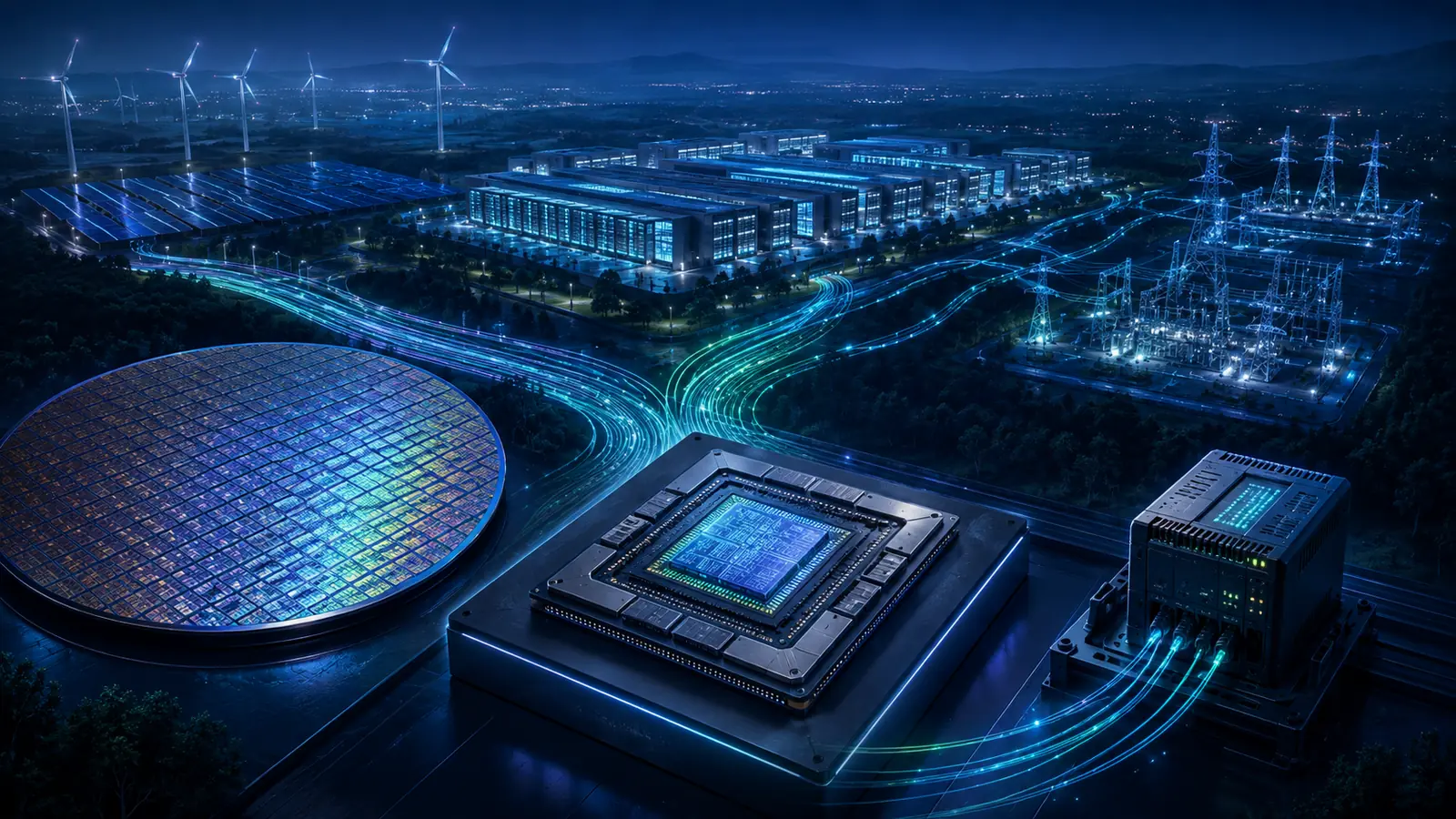 Specialized chip in front of a data center, power grid and renewable energy sources