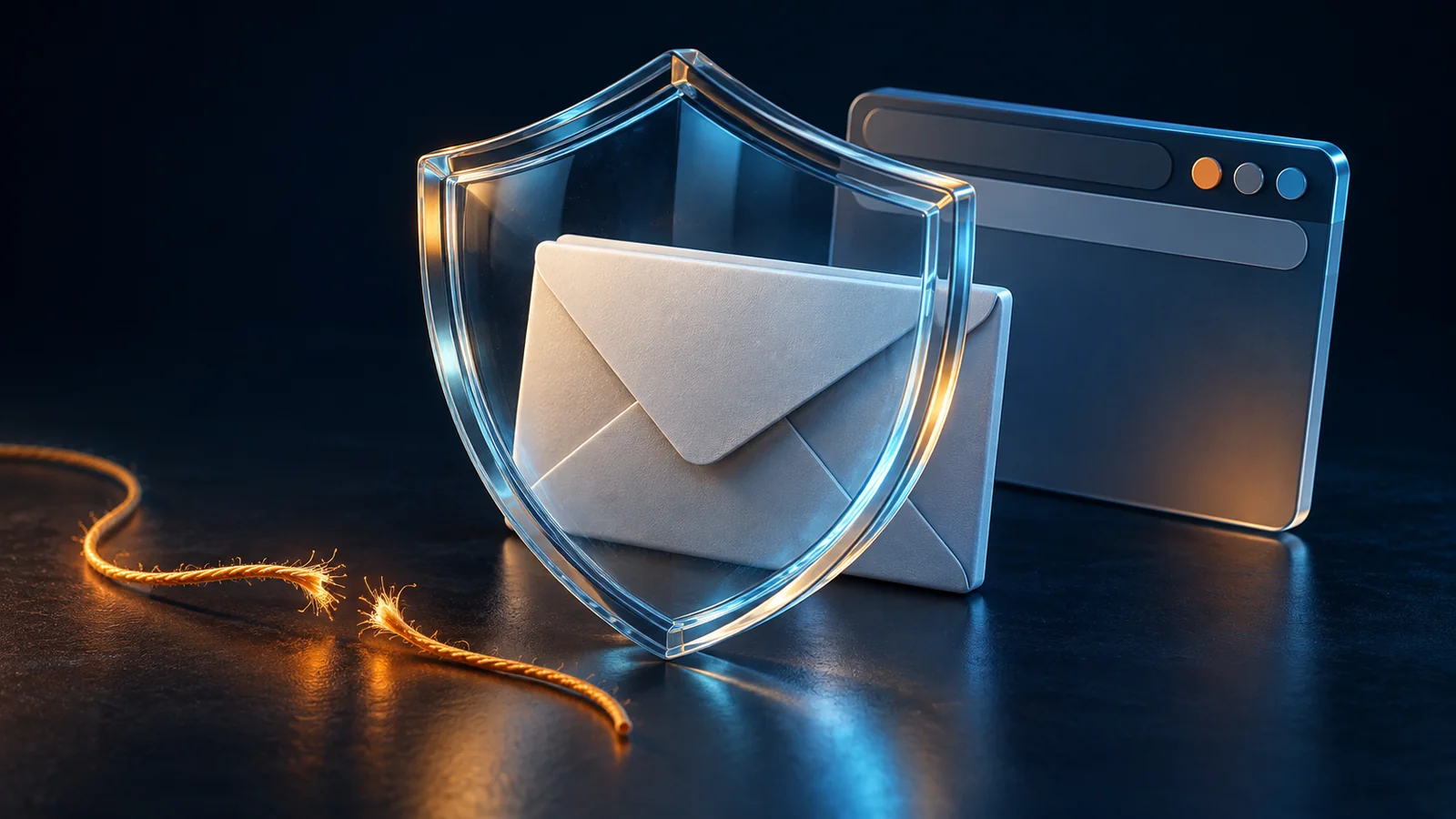 Glass shield in front of an envelope and a conceptual browser window