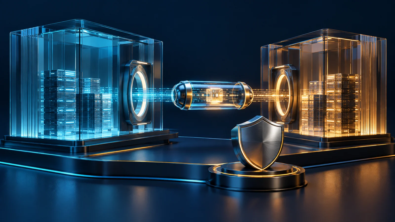 Two separate glass chambers with a data capsule between them