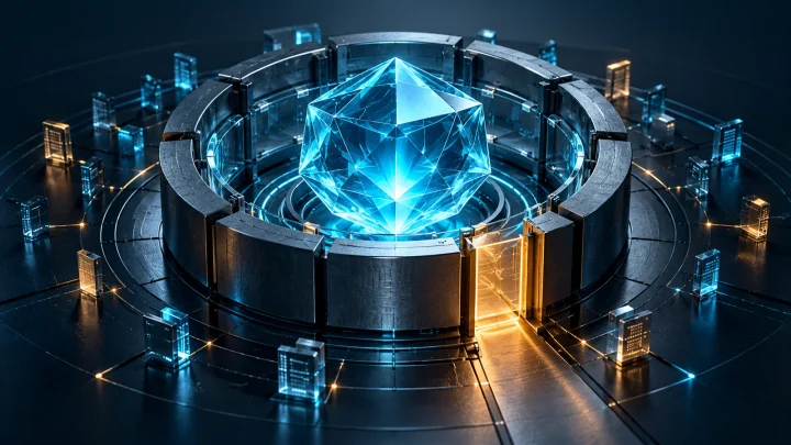 Glowing faceted core inside a protective ring