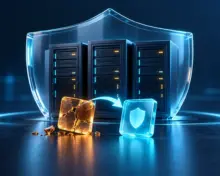 Three servers behind a transparent shield and a broken tile replaced by a protected one