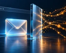 Glass browser window with an envelope and a protective barrier stopping tracking strands