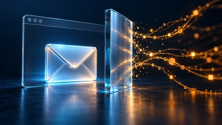 Glass browser window with an envelope and a protective barrier stopping tracking strands