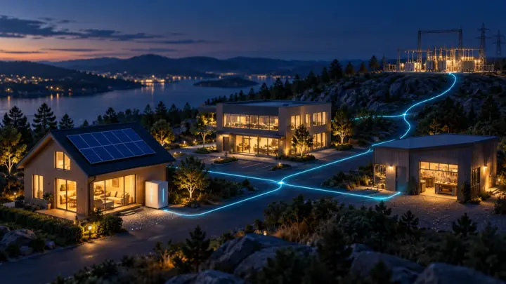 Miniature home, office and workshop connected to an energy hub